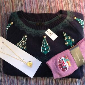 NWT Talbots Sweater Bundle with Necklace & Socks